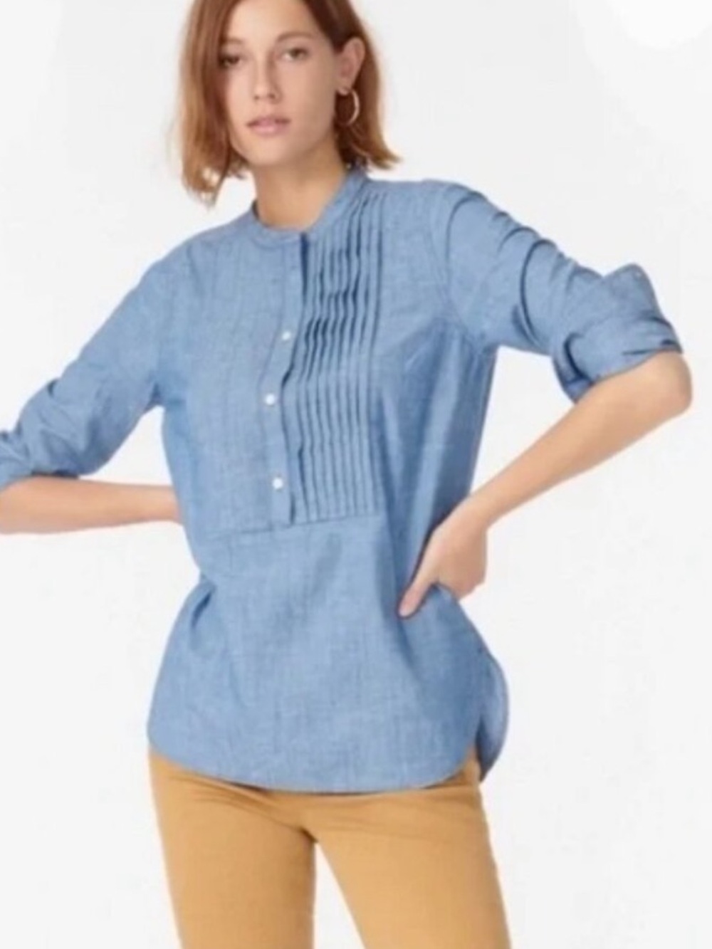 J. Crew Blue Chambray Tuxedo Popover Top